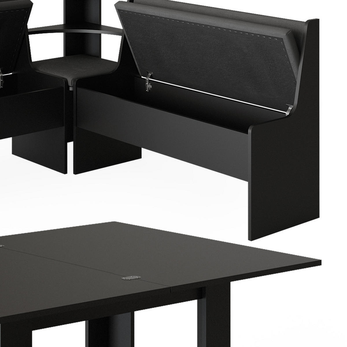 ECKBANKGRUPPE Roman Schwarz 150 x 41.5 cm mit Tisch - Schwarz/Sonoma Eiche, Holzwerkstoff (150/80/150cm) - Vicco