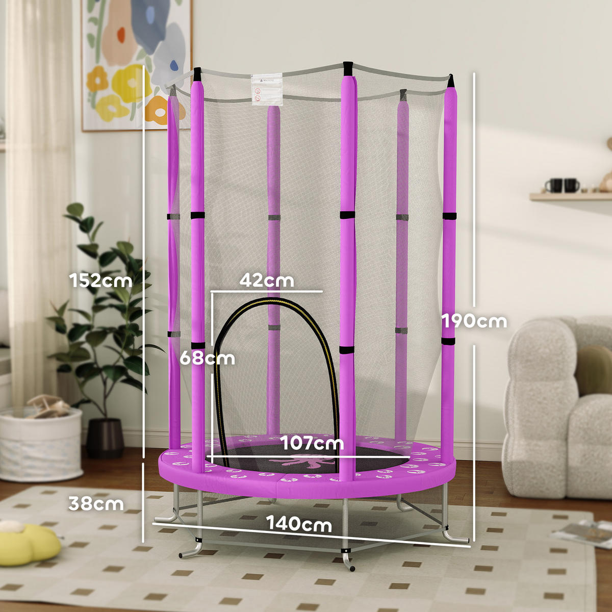KINDER TRAMPOLIN, Violett, Stahl, Kunststoff - Violett, Metall (140/140cm) - AIYAPLAY