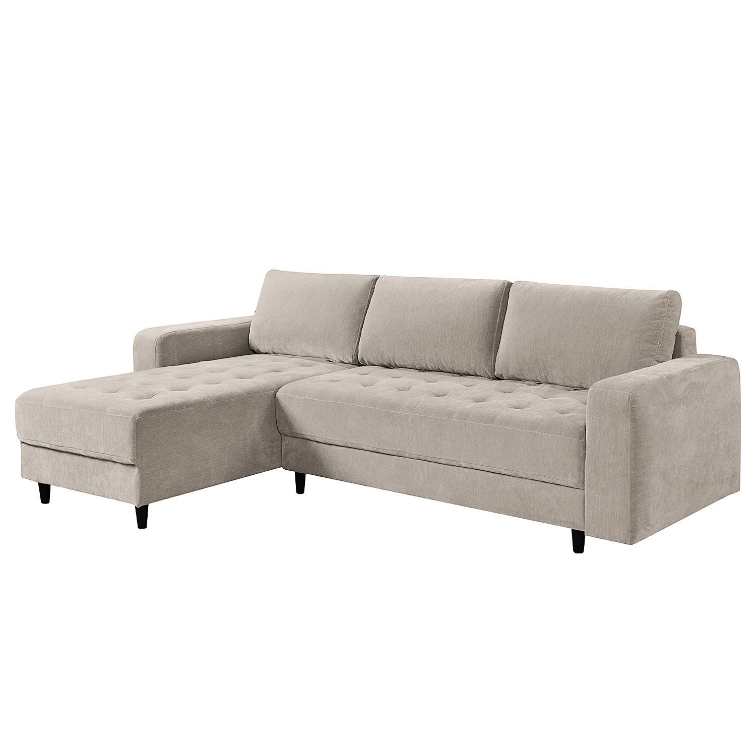 ECKSOFA mit Schlaffunktion - Flachgewebe - Schwarz/Grau, Holz/Textil (240/156cm) - home24