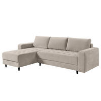 ECKSOFA mit Schlaffunktion - Flachgewebe - Schwarz/Grau, Holz/Textil (240/156cm) - home24