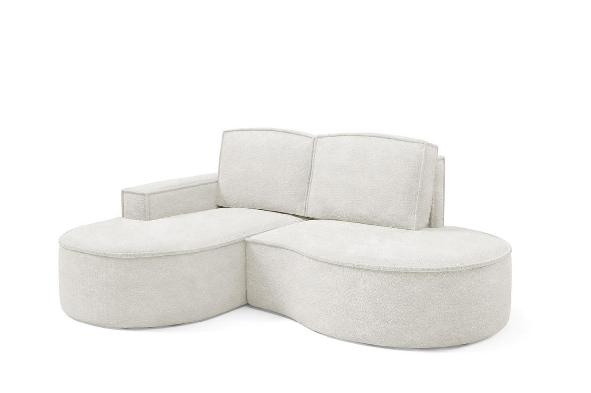 ECKSOFA MOLLY – Halbkreisförmig, Abriamo-Bouclé, Lose Kissen, Bouclé-Bezug, 210x157x88 cm, Links Weiß - Weiß, Holz/Textil (157/210cm) - DomoHome