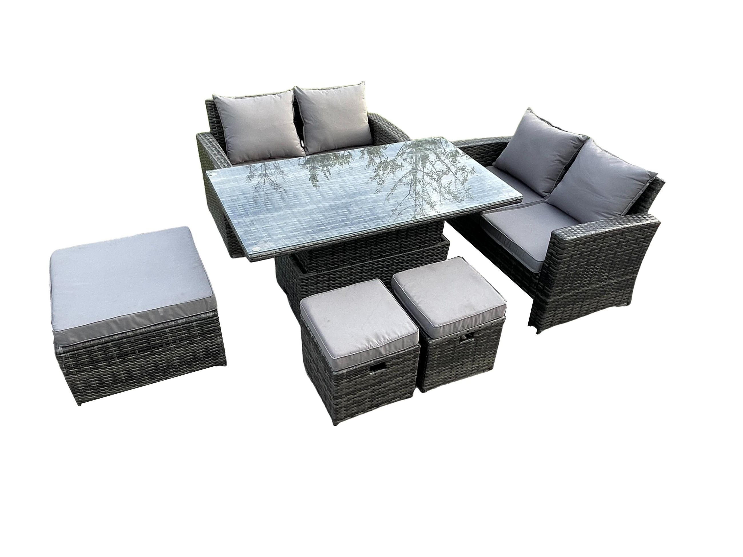 GARTENSET Polyrattan Dunkelgrau 7-Sitzer - Dunkelgrau, Metall - Fimous