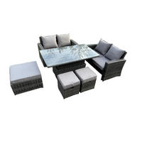 GARTENSET Polyrattan Dunkelgrau 7-Sitzer - Dunkelgrau, Metall - Fimous