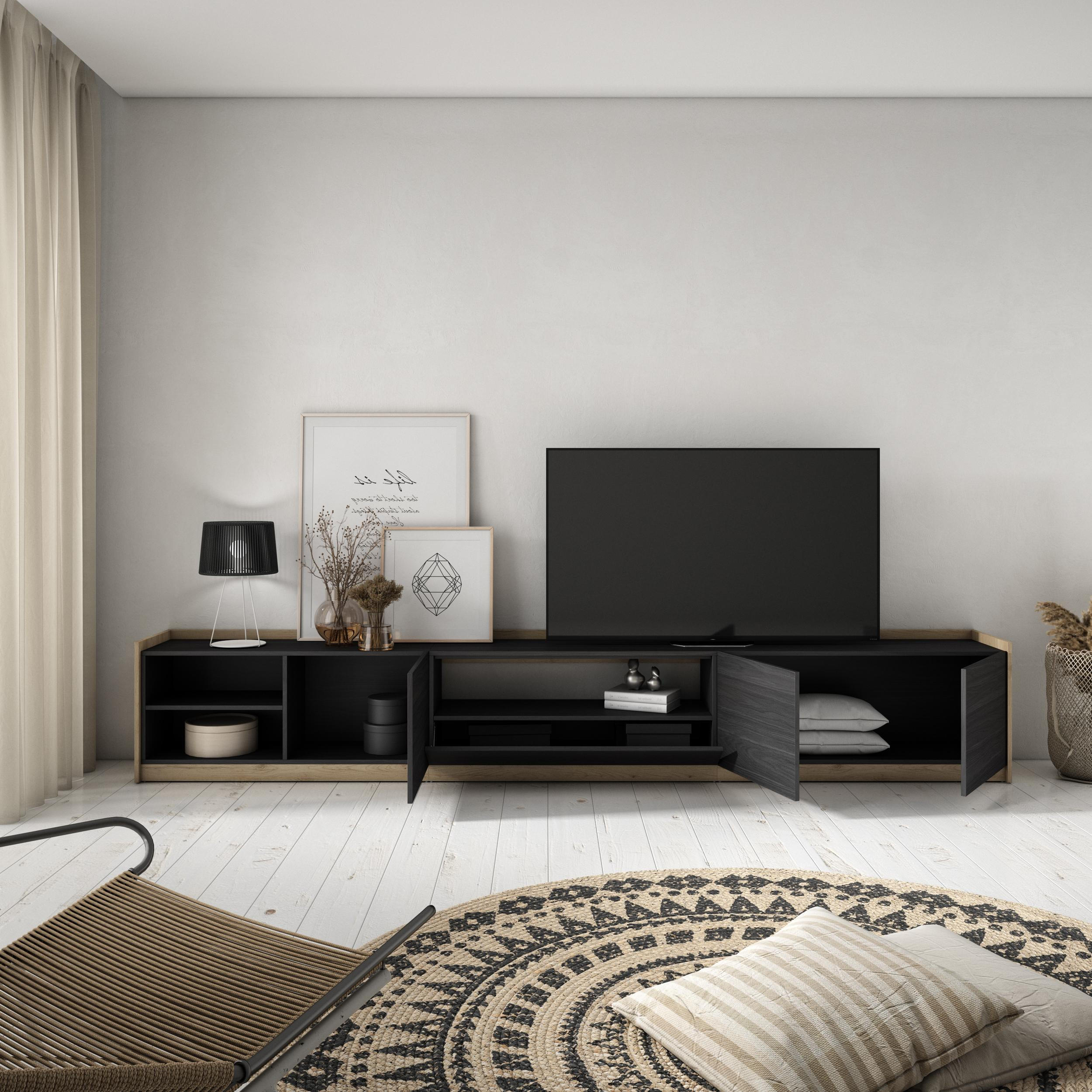 TV-SCHRANK, Lowboard, Schwarz Eiche, 310/37/50cm - Schwarz, Holzwerkstoff (310/50/37cm) - Skraut Home