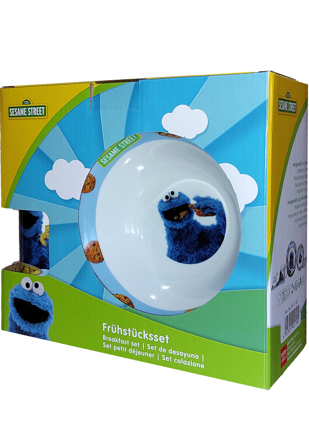 FRÜHSTÜCKSSET Sesamstraße Krümelmonster Blau 3-teilig - Blau, Keramik (23.8/11.2/23.3cm) - United Labels