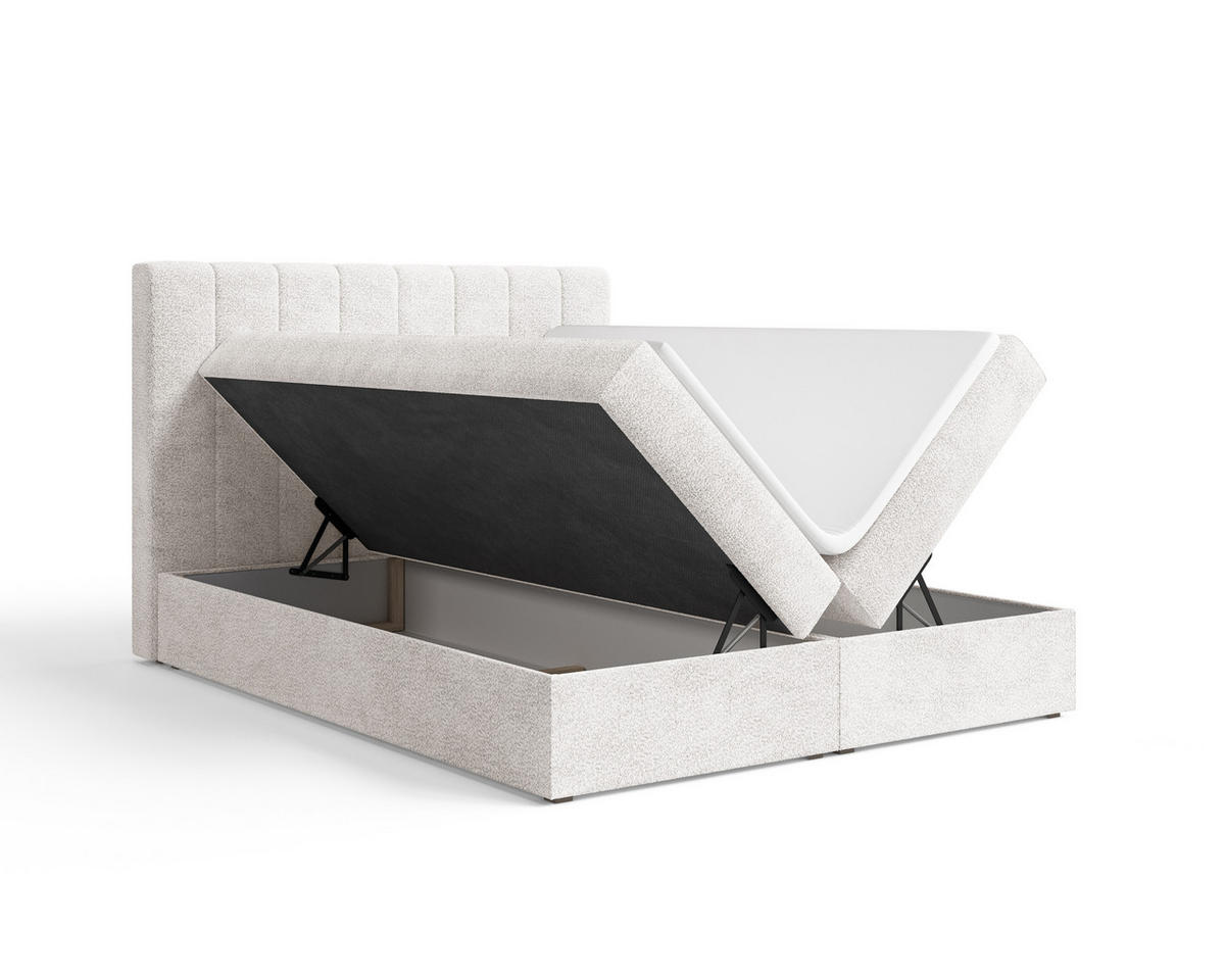 BOXBETT 01 140 x 200 cm - Arena – Stilvoll und bequem Mit Bettkasten, PU-Topper, Federmechanismus, waschbarer Bezug - Weiß, Holz (140/200cm) - ROYAL24_MARKT