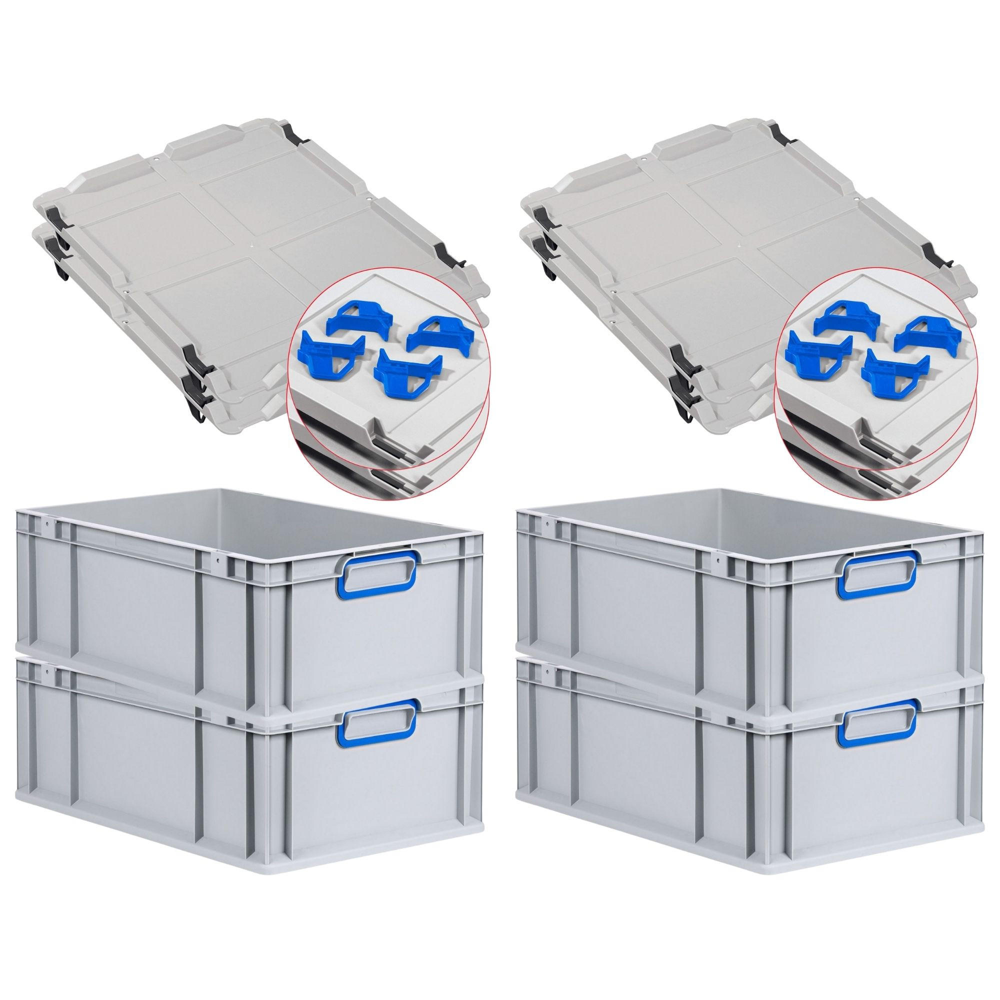 EUROBOX 4x Nextgen Color Mit Auflagedeckel 22x40x60cm Griffe Blau Geschlossen - Blau, Kunststoff (40/22/60cm) - PROREGAL