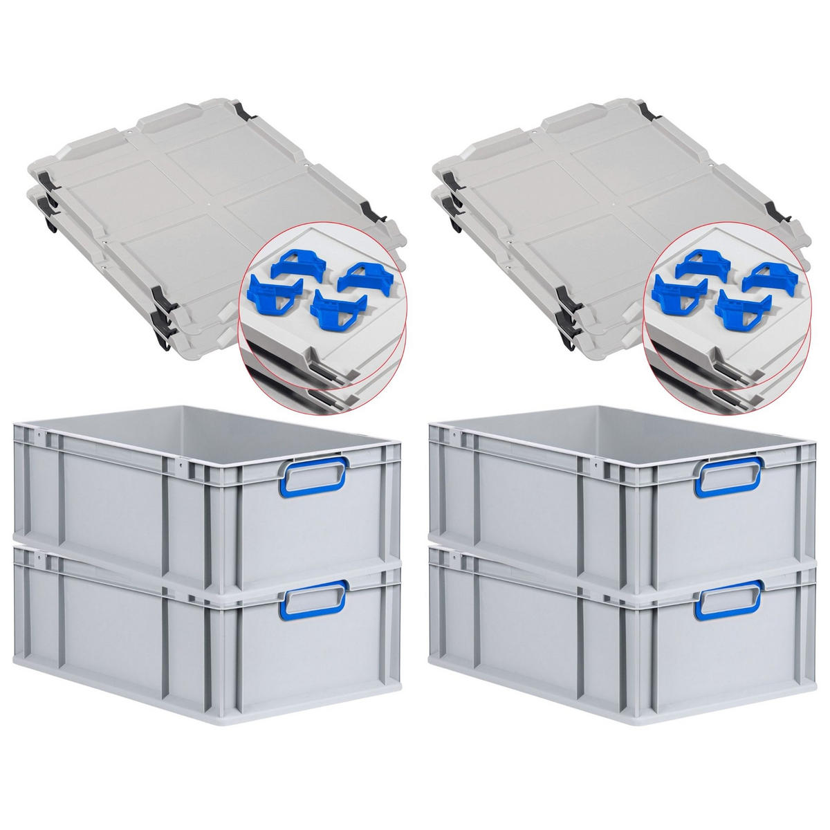 EUROBOX 4x Nextgen Color Mit Auflagedeckel 22x40x60cm Griffe Blau Geschlossen - Blau, Kunststoff (40/22/60cm) - PROREGAL