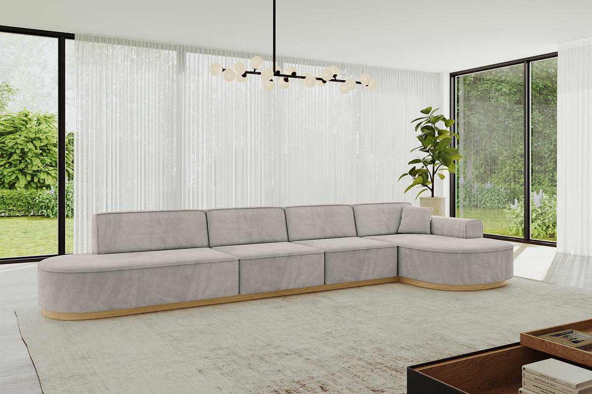 ECKSOFA Ottomane Rechts MARI-L3-v2 - 413x171x83 cm Hellbraun Velours - Hellbraun, Holzwerkstoff/Textil (171/413cm) - ALTDECOR