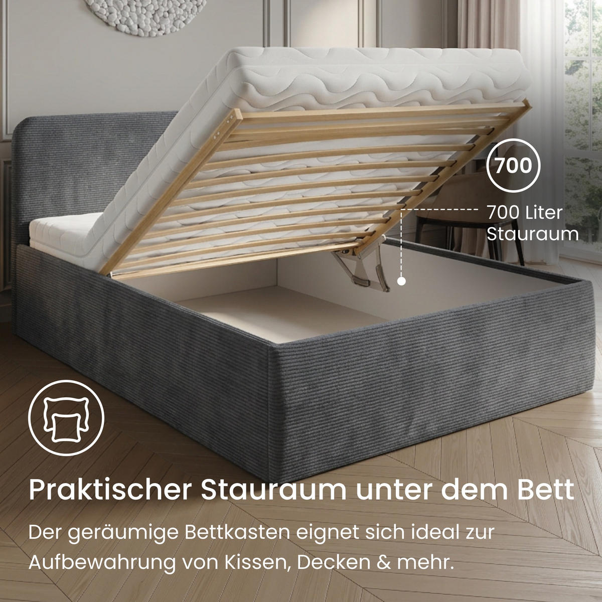 POSLTERBETT mit Bonnell-Matratze 140x200 cm in Anthrazit - Anthrazit, Holzwerkstoff/Textil (140/200cm) - Home Collective