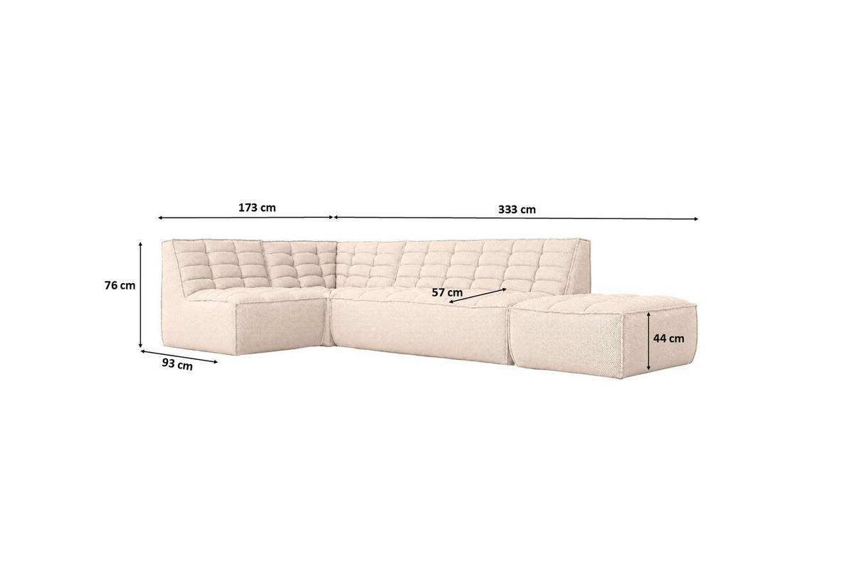 ROHOVÁ SEDAČKA modulární ve tvaru L s taburetem, plyšová tkanina Pop, Krémová, Levá strana, LAZY L s taburetem - krémová, dřevo (333/173cm) - Kaiser Möbel