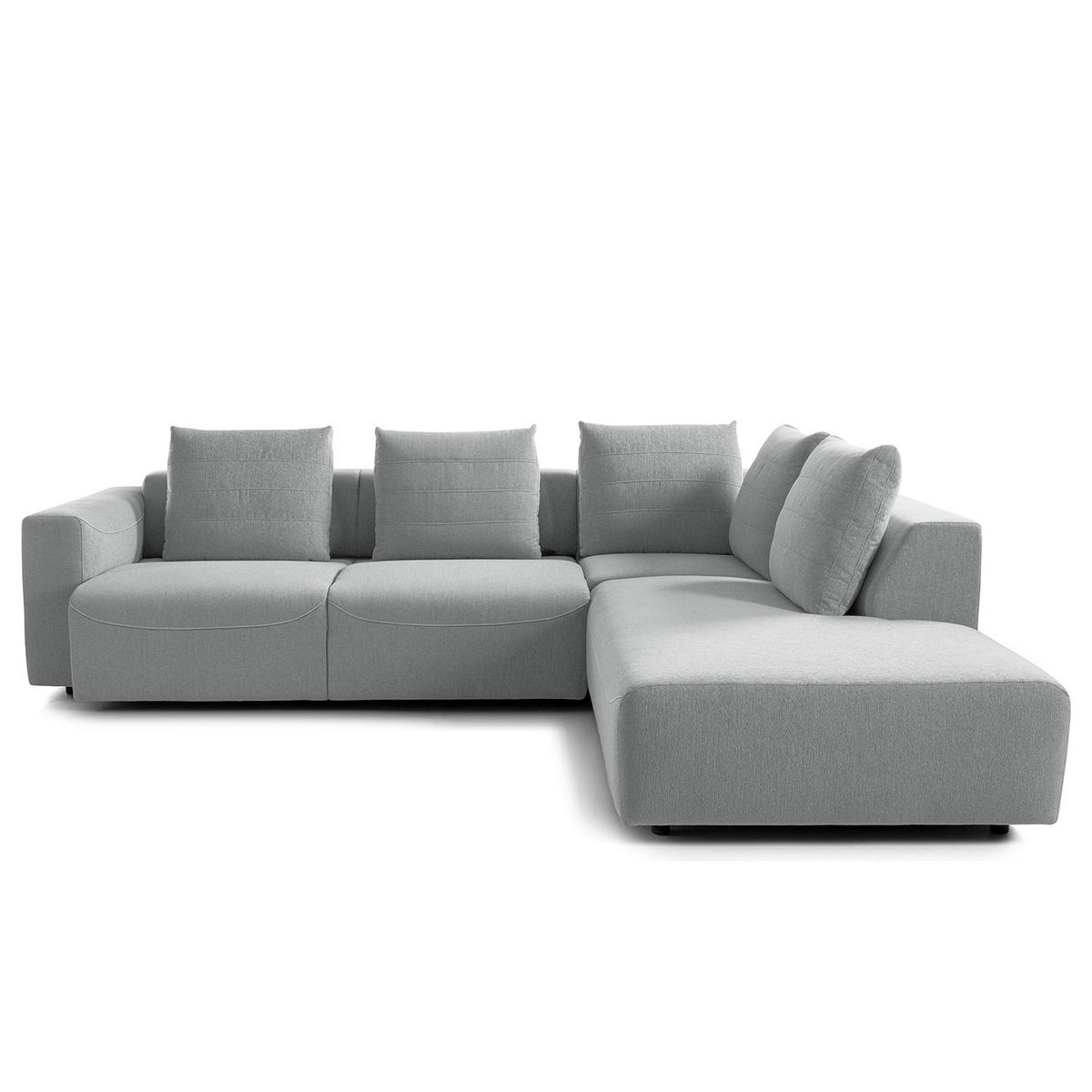 ECKSOFA mit Ottomane - Webstoff - Hellgrau/Schwarz, Kunststoff/Textil (283/237cm) - home24