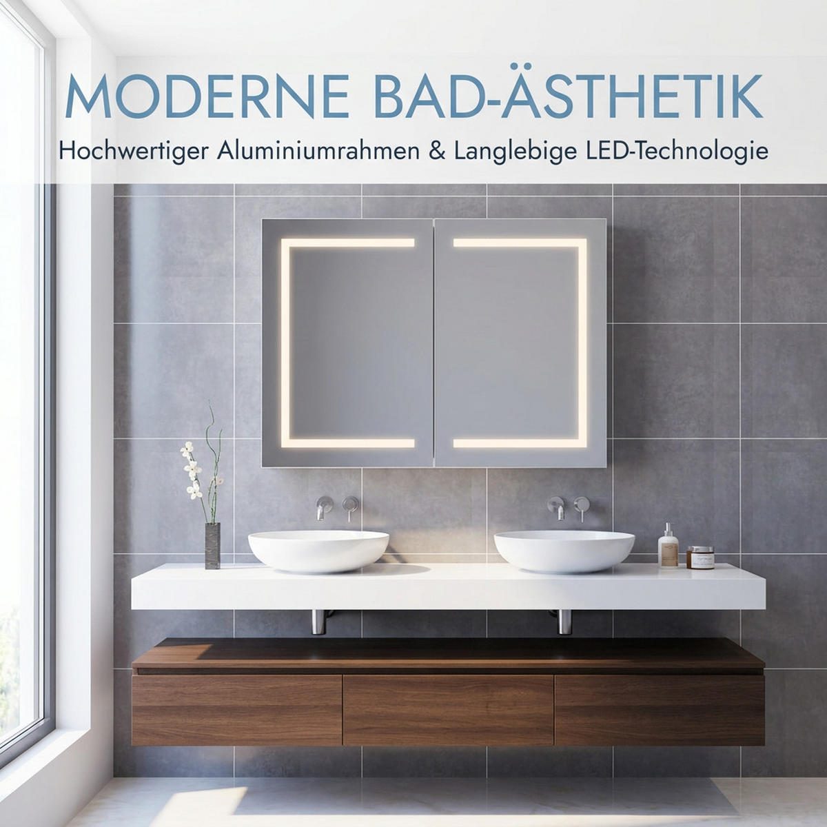 LED Spiegelschrank fürs Bad, Hängeschrank mit Spiegel - Weiß, Glas/Holz (60/80/13cm) - PARAFTA HOME