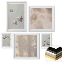 WANDBILDER 5er-Set - 50x50 cm & 20x30 cm & 40x60 cm Weißer Rahmen - Boho-Stranddekorationen aus Steinen - Weiß, Kunststoff (40/60cm) - ArtPrintCave