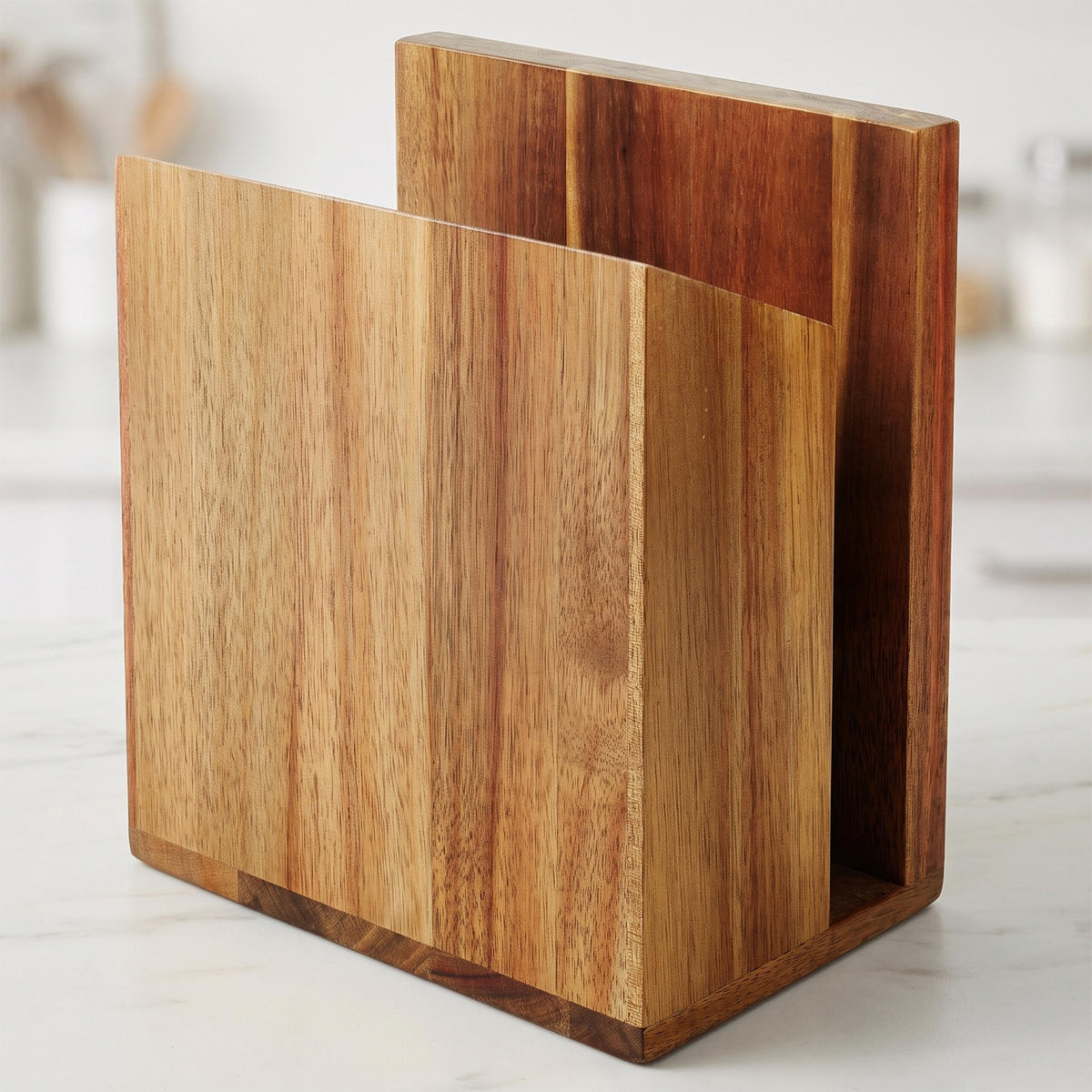 MESSERBLOCK Braun Akazienholz magnetisch mit Utensilienhalter 21,5 cm - Braun, Holz (19/21.5/13cm) - Relaxdays