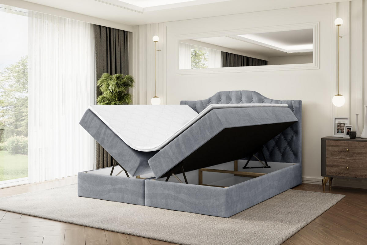 BOXBETT mit Matratze H4 und Lattenrost - VILA-1 - 180x200 cm - H4 - Grau - Grau, Holzwerkstoff (180/200cm) - ALTDECOR