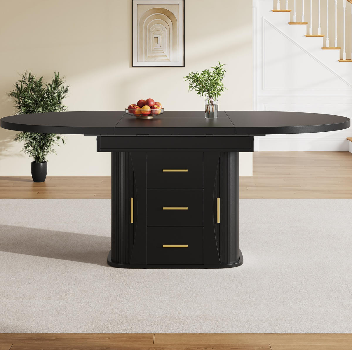 ESSTISCH ausziehbar 118-158 x 118 x 77 cm MDF Schwarz - Schwarz, Holzwerkstoff (158/118/77cm) - Meubliv
