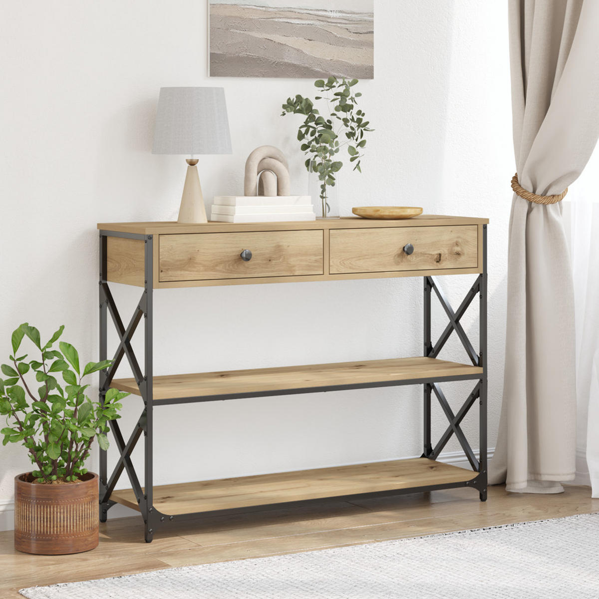 KONSOLE Tisch Artisan-Eiche 100/28/75 Cm - Braun, Holzwerkstoff (100/28/75cm) - vidaXL