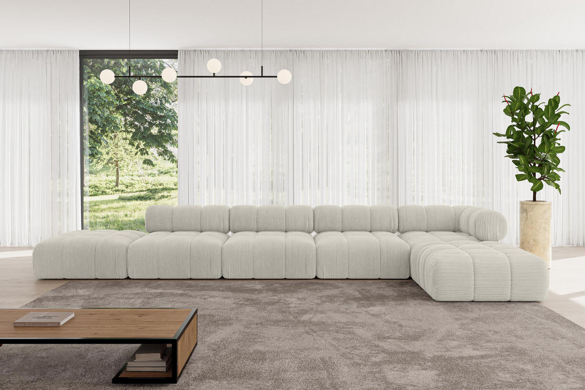 ECKSOFA modulares Sofa Kerru-L3 - 475x190x70 cm Creme Cord - Hellgrau/Creme, Holzwerkstoff/Textil (475/190cm) - ALTDECOR