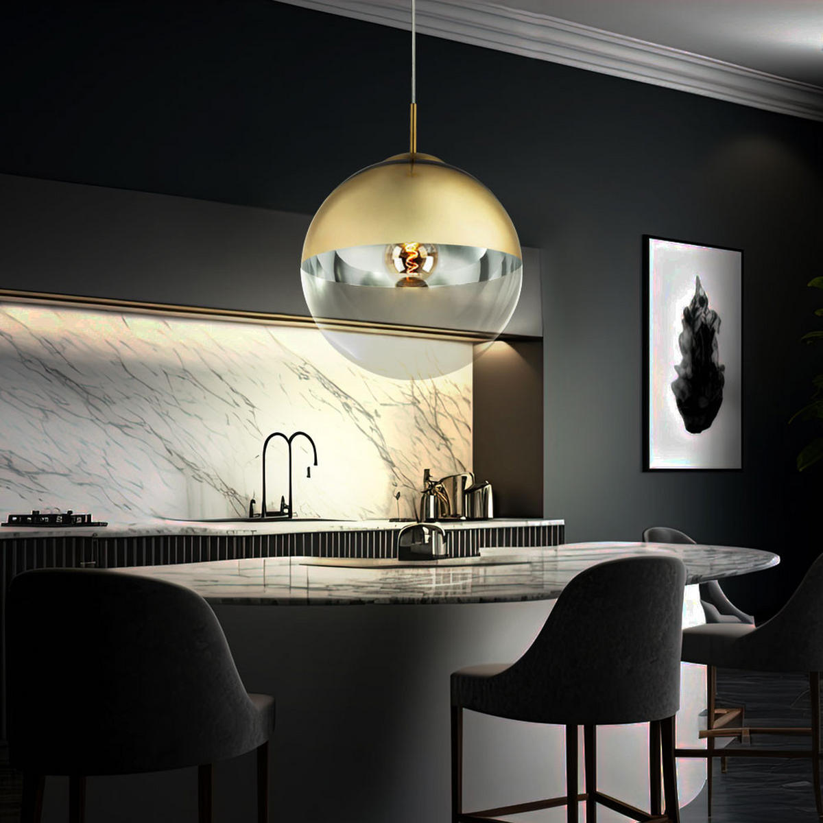 LED HÄNGELEUCHTE Metall Gold - Goldfarben, Glas (30/30/120cm) - Globo Lighting