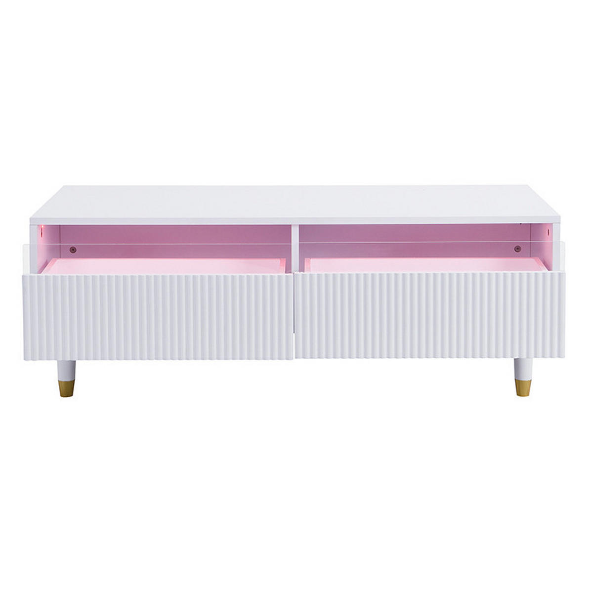 COUCHTISCH aus MDF 110x50x40 cm Weiß mit 2 Schubladen und LED-Beleuchtung - Weiß, Holzwerkstoff (110/50/40cm) - IVMEU