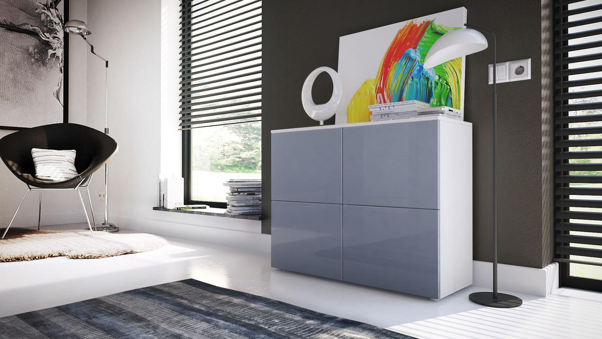 KOMMODE Rova Grau Hochglanz / Grau Hochglanz - Grau, Holzwerkstoff (92/72/35cm) - Vladon