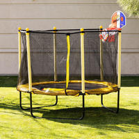 KINDERTRAMPOLIN Sporty 140 cm gelb Basketballkorb Leiter Federabdeckung - Gelb, Textil (140/140cm) - Chipolino