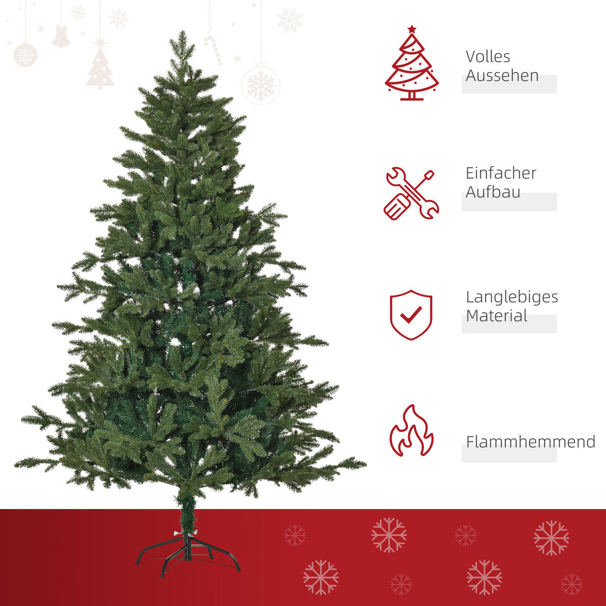 KÜNSTLICHER Weihnachtsbaum Tannenbaum zusammenklappbar und abnehmbar Grün - Grün, Kunststoff (180cm) - HOMCOM