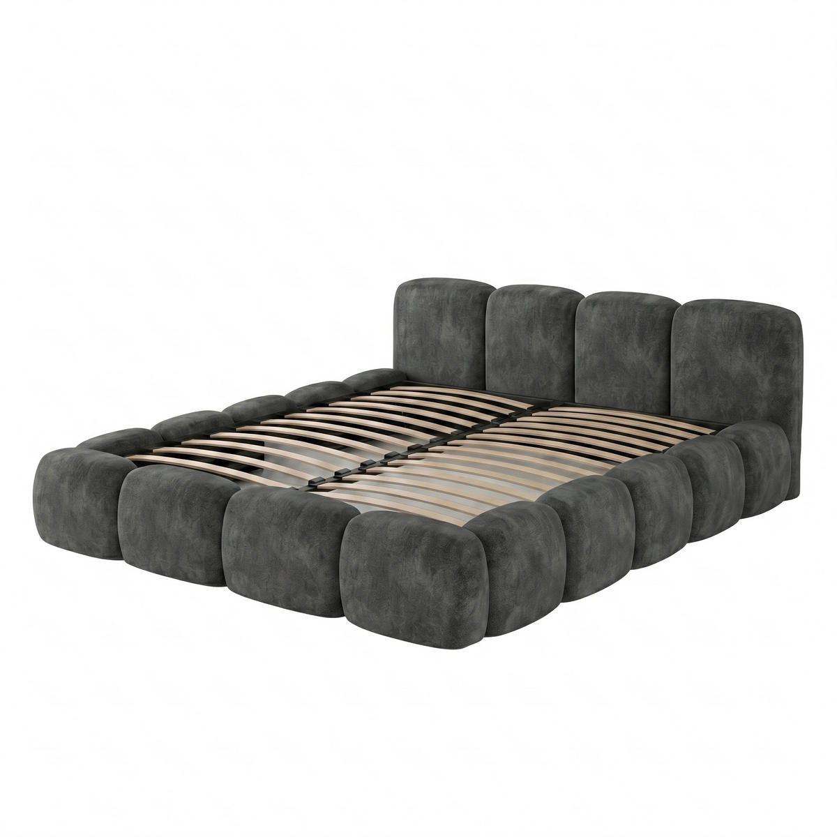 POLSTERBETT SUENO 140x200 cm in Grau, gepolstertes Kopfteil, Metalllattenrost, Bettkasten, Velour-Stoff - Naturfarben/Grau, Holz/Textil (140/200cm) - Muffo