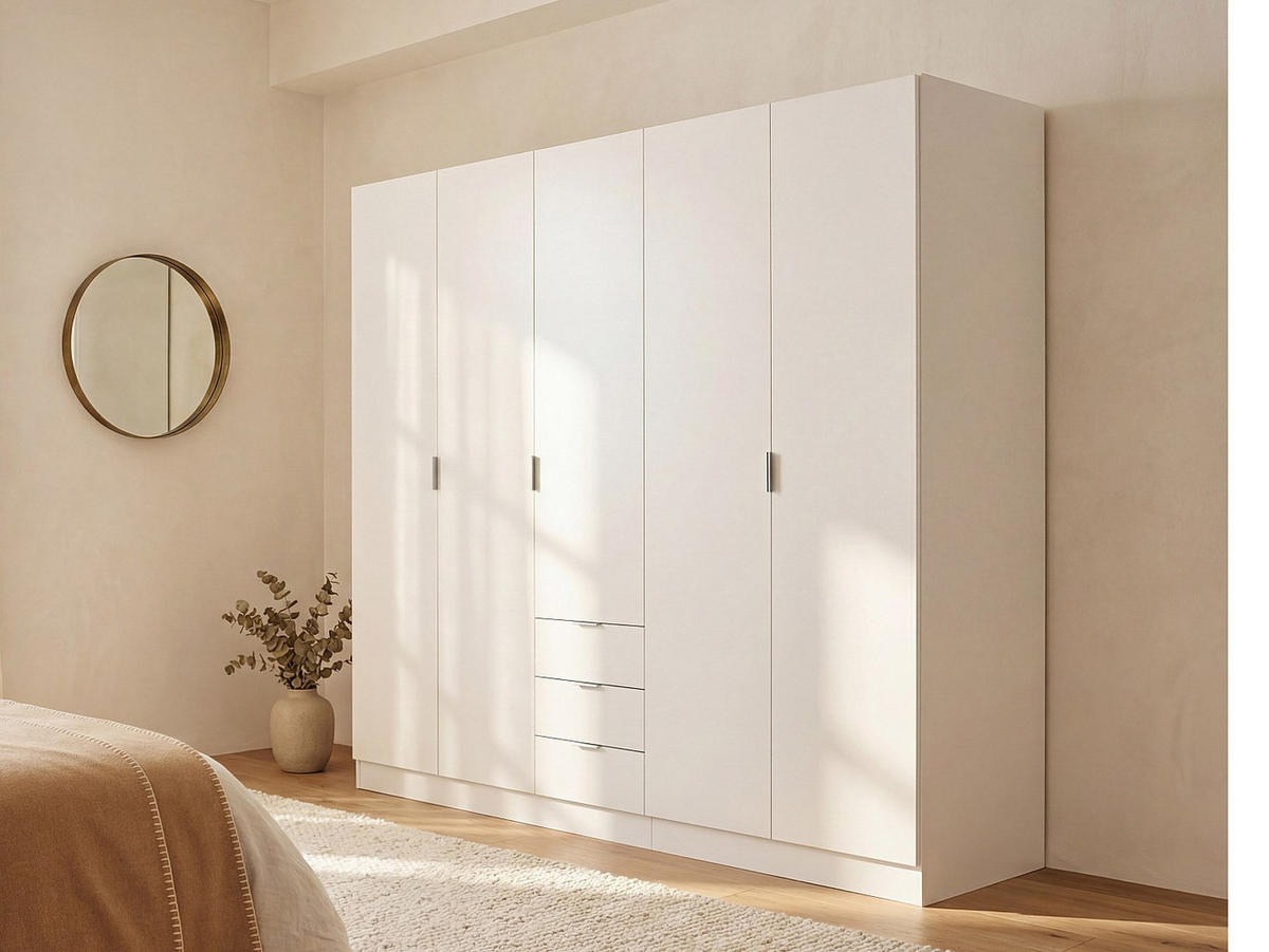 KLEIDERSCHRANK - 202 cm x 52 cm - Holz, Platte - Weiß LISTOWEL - Weiß, Holz (202/184/52cm) - Vente-Unique