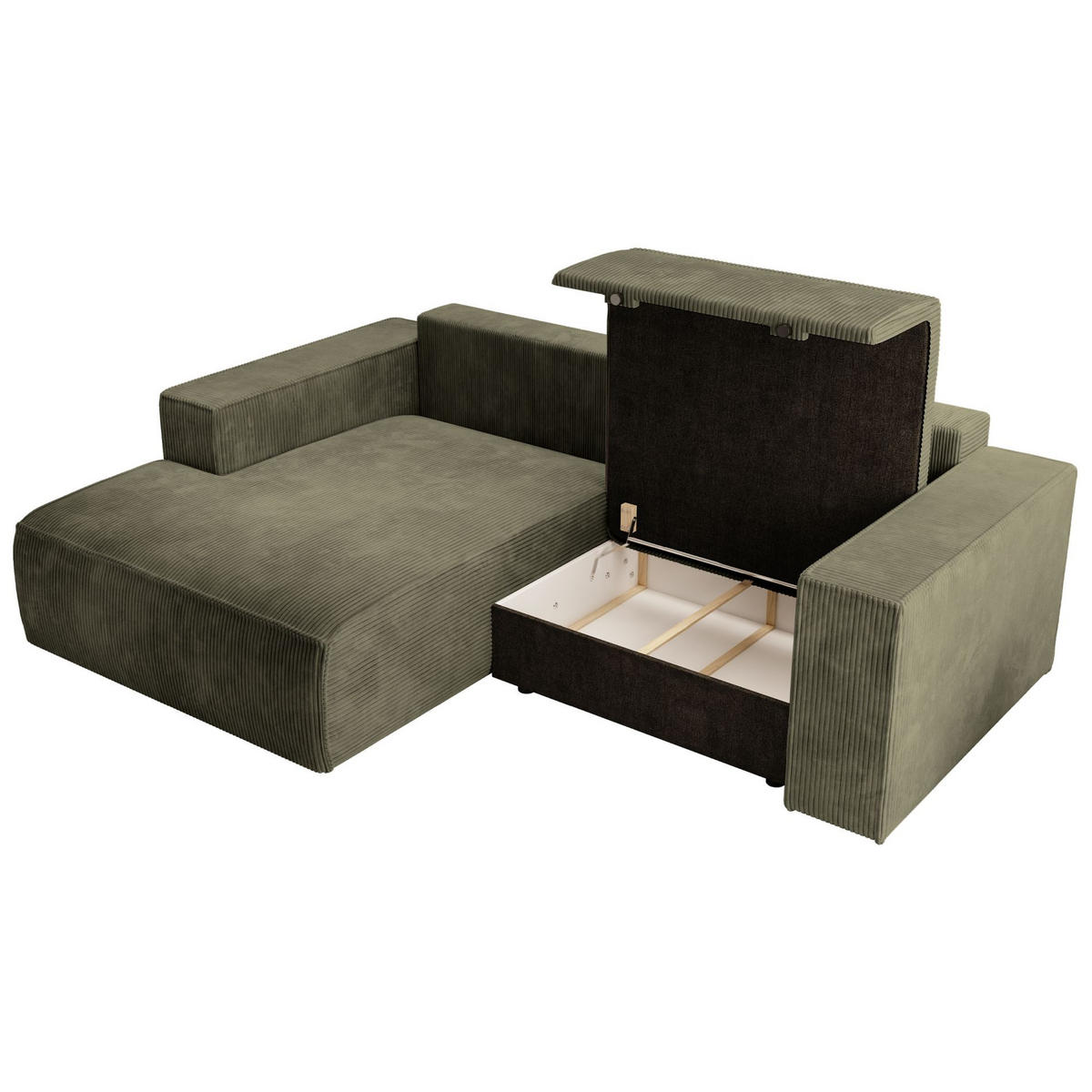 ECKSOFA Farese Mini mit Cordbezug Olivgrün, links - Schwarz/Olivgrün, Textil (240/167cm) - Selsey