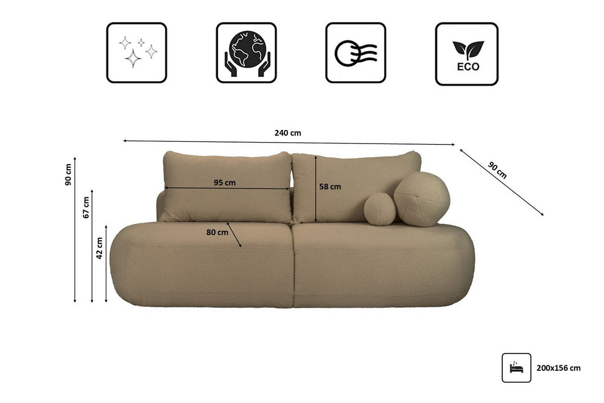 SCHLAFSOFA Mit Bettkasten Fabo, Stoff Quelle Hellbraun - Hellbraun, Holz/Textil (240/90/90cm) - Kaiser Möbel