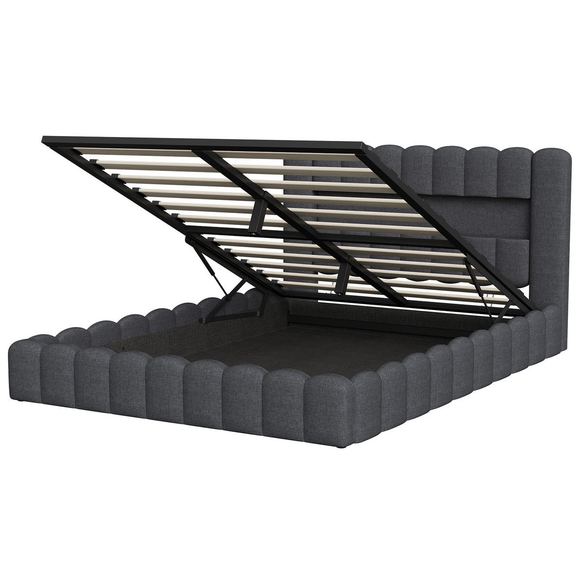 POLSTERBETT Modern 140/200 cm mit Bettkasten LED & USB Leinenoptik Grau - Grau, Textil (140/200cm) - Creahappy