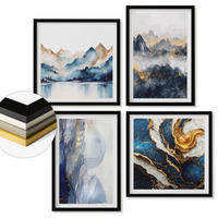 WANDBILDER 4er-Set - 50x50 cm & 40x60 cm Schwarzer Rahmen - Blaue Berglandschaften - Schwarz, Kunststoff (50/50cm) - ArtPrintCave