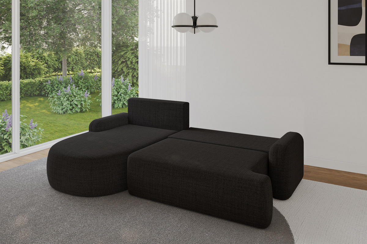 WOHNLANDSCHAFT mit Schlaffunktion und Bettkasten LIRA-L - 264x172x89 Schwarz - Schwarz, Holzwerkstoff/Textil (264/172cm) - ALTDECOR