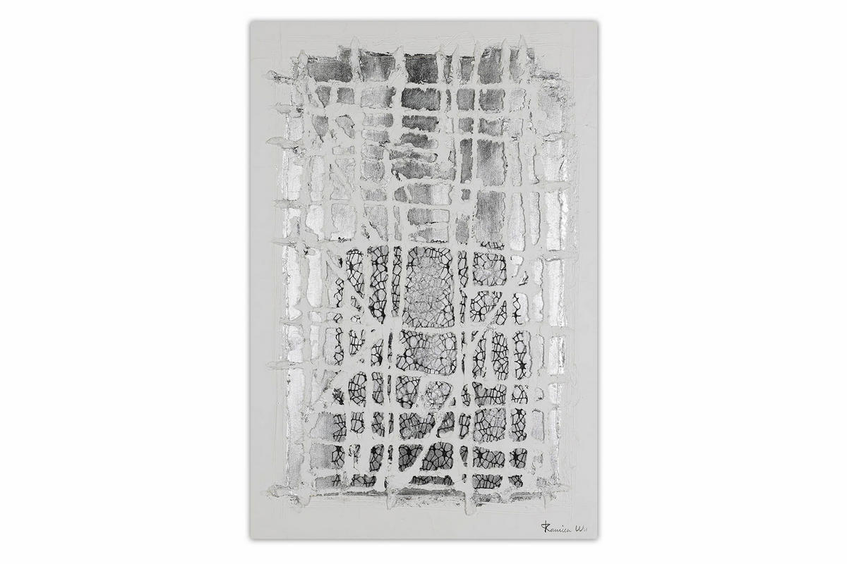 ACRYLBILD HANDGEMALT 60/90 cm - Silberfarben/Weiß, Holz/Textil (1.4/90cm) - KUNSTLOFT