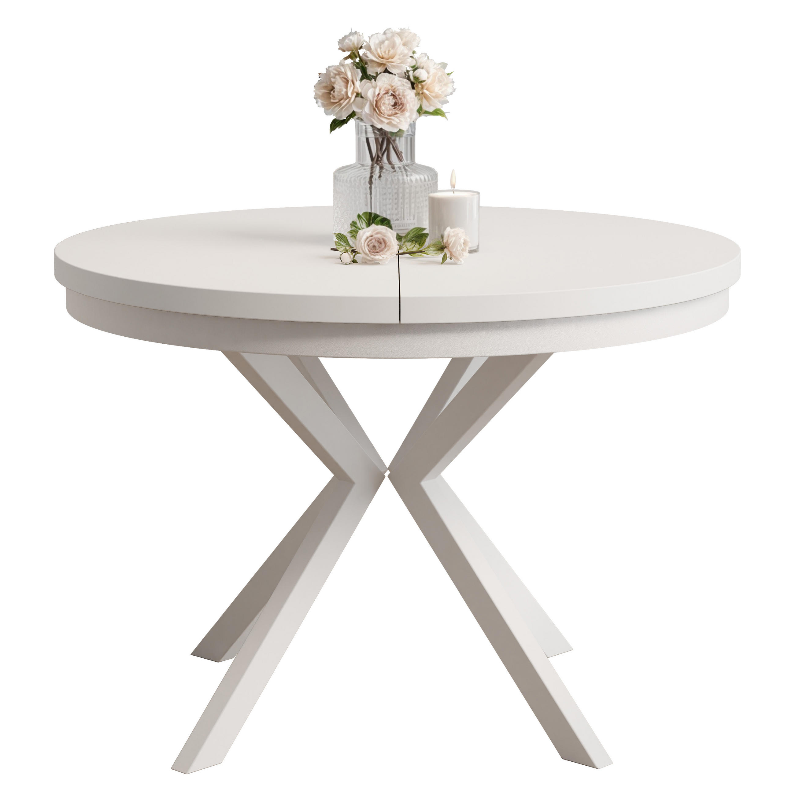 AUSZIEHTISCH MILTON 90-166/76 cm mit Metallgestell, Weiß / Arktisweiß - Weiß, Holzwerkstoff/Metall (90/90/76cm) - Idohome