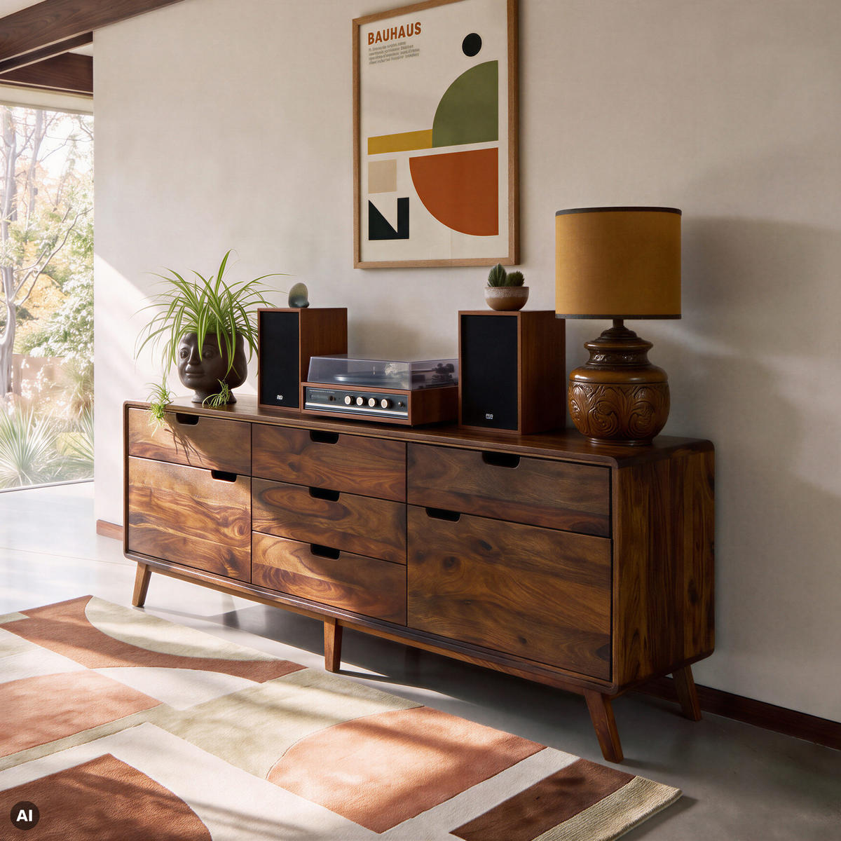 SIDEBOARD Sheesham 200x40x65 walnuss gewachst MALMÖ 2 #130 - Dunkelbraun, Holz (200/65/40cm) - Massivmoebel24
