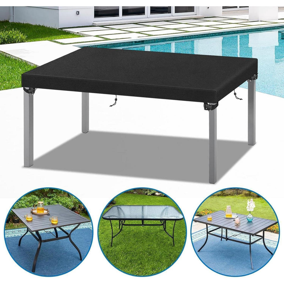 GARTENTISCH Abdeckung 220 x 100 x 15 cm Schwarz - Schwarz, Textil (10/30/30cm)
