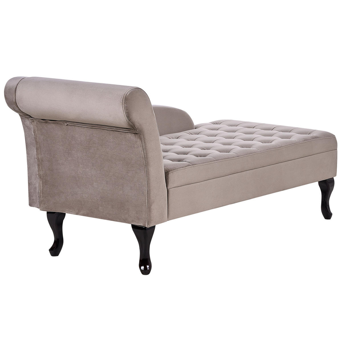 CHAISELONGUE Samtstoff taupe mit Bettkasten linksseitig Pessac - Taupe/Schwarz, Textil (145/71/62cm) - Beliani