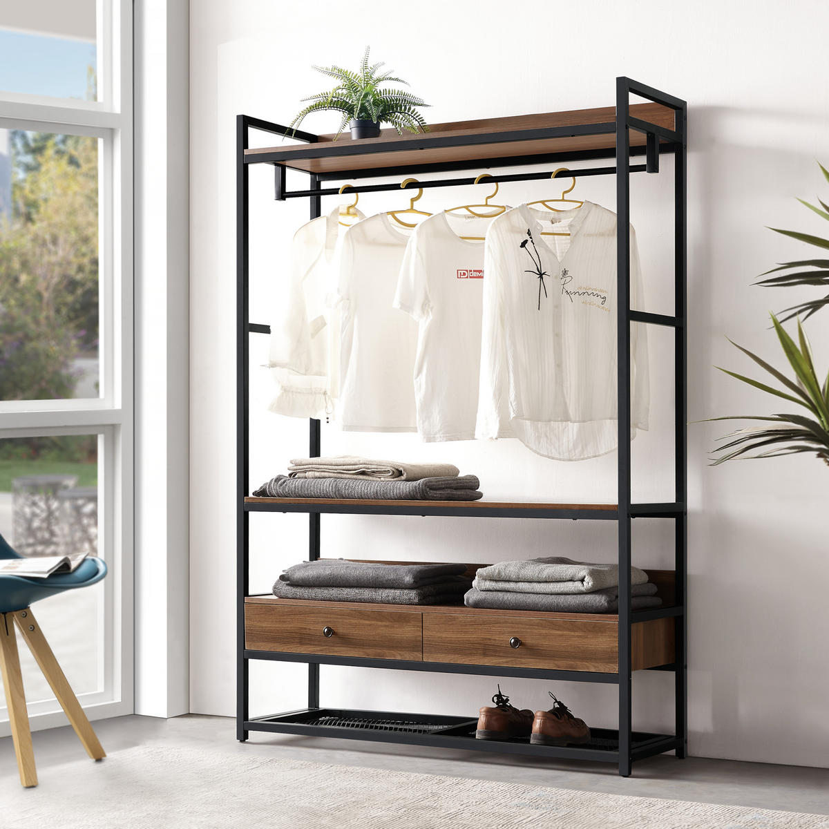 GARDEROBENSTÄNDER Isen - Walnussfarben, Metall (120/180/40cm) - [en.casa]