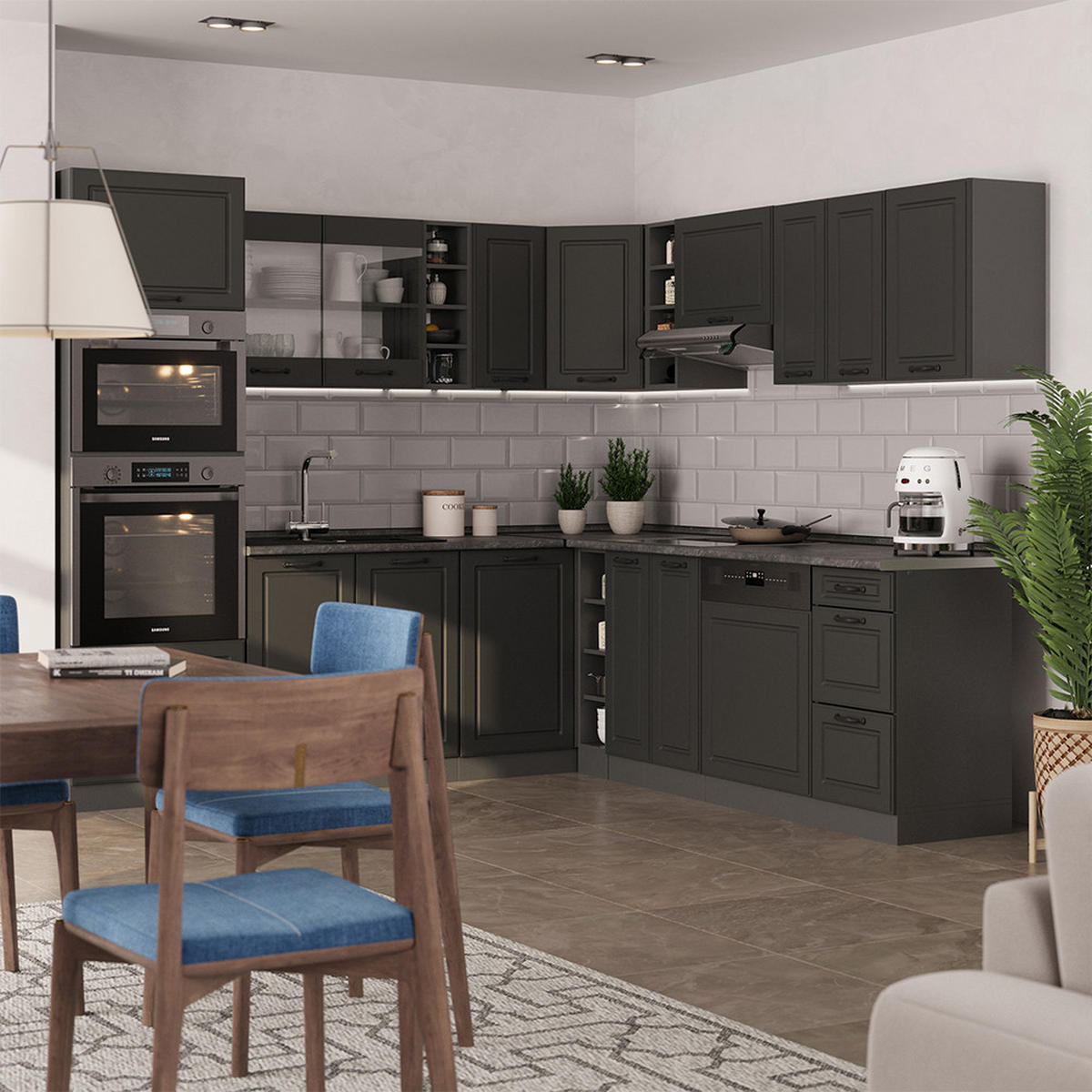 ROHOVÁ KUCHYŇ R-Line Antracitový venkovský dům/antracit - antracitová, kompozitní dřevo (247/81.6/60cm) - Vicco