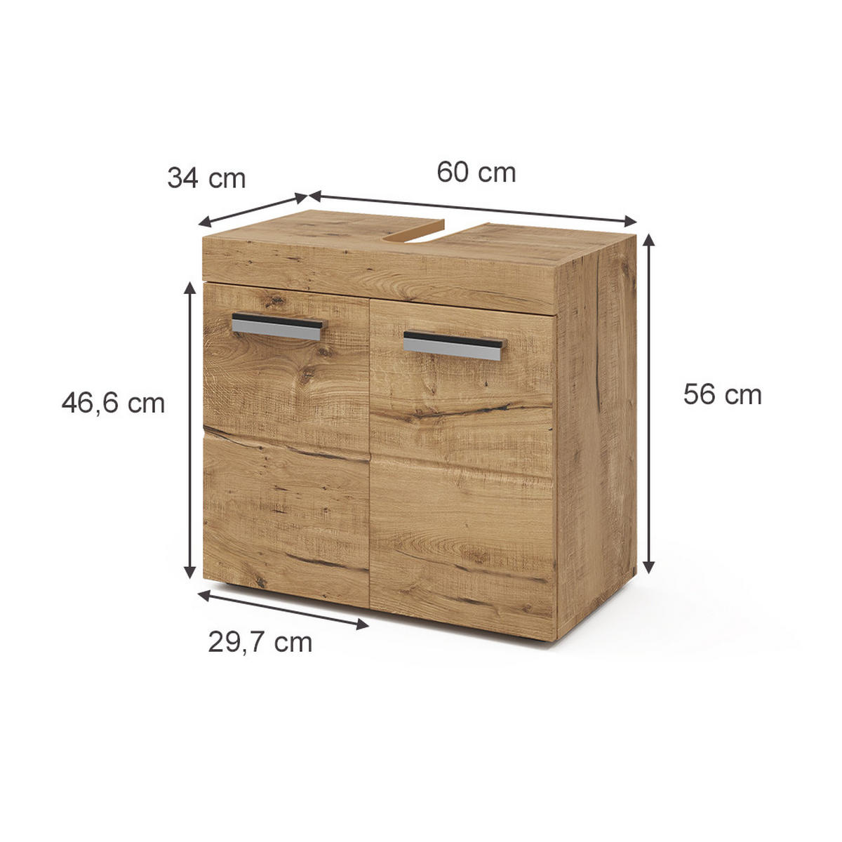 WASCHBECKENUNTERSCHRANK Luna Eiche Wotan 60 x 56 cm - Eiche Wotan, Holzwerkstoff (60/56/34cm) - Vicco