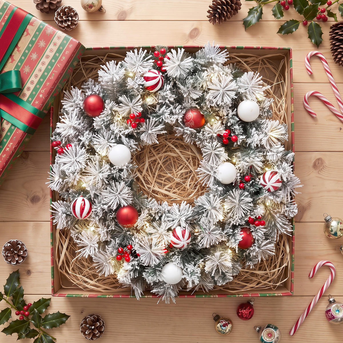 BELEUCHTETER Weihnachtskranz Grün 60.0/60.0/12.0 cm - Grün, Kunststoff (60cm)