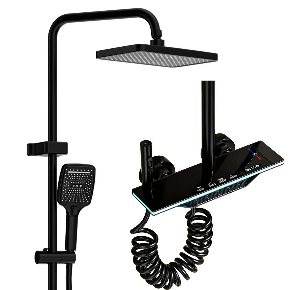 ÜBERKOPFBRAUSESET LED Temperaturanzeige Schwarz - Schwarz, Metall (31/135/20cm) - Kaket