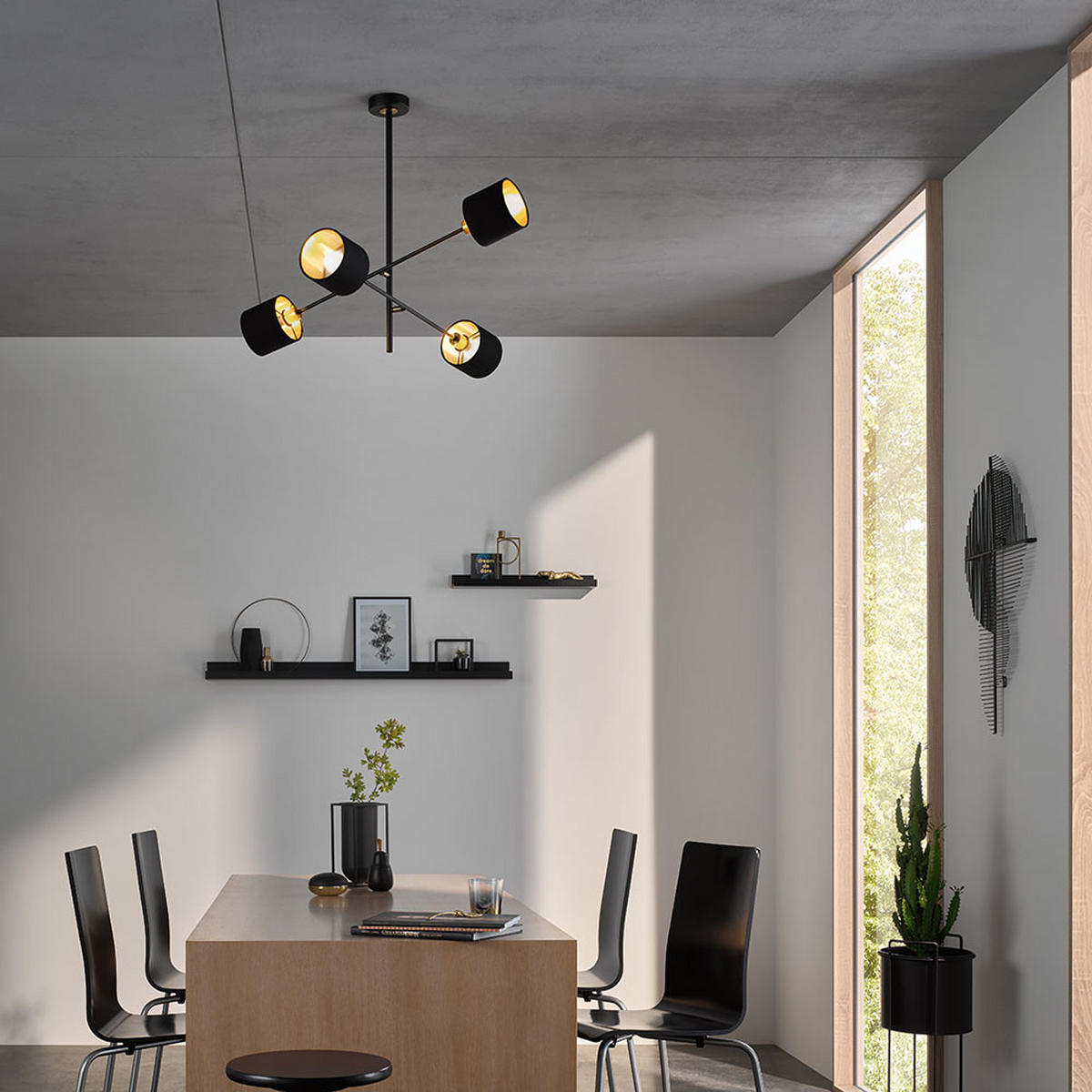 LED DECKENLEUCHTE Metall Stoff Schwarz 4 Flammig - Schwarz, Metall (77.5/77.5/81cm) - Wofi