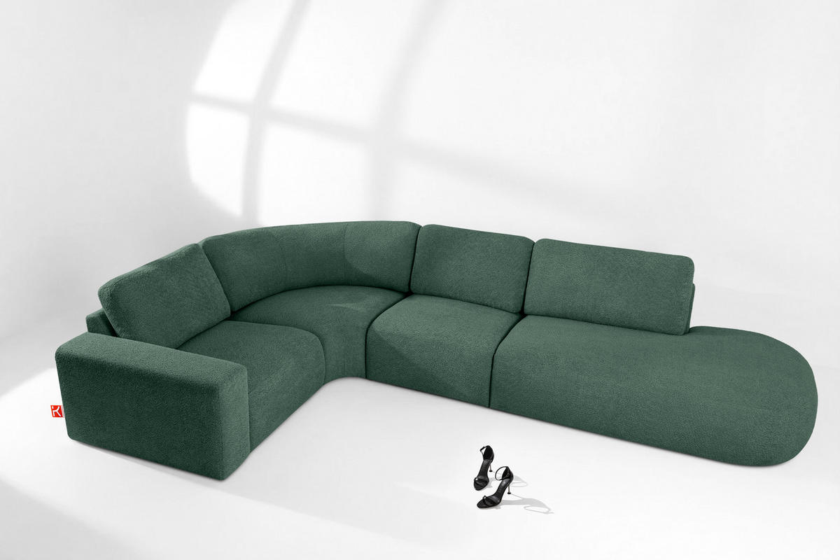ECKSOFA RECHTS ZUCCO, Grün - Grün, Holz/Holzwerkstoff (224/373cm) - KONSIMO®