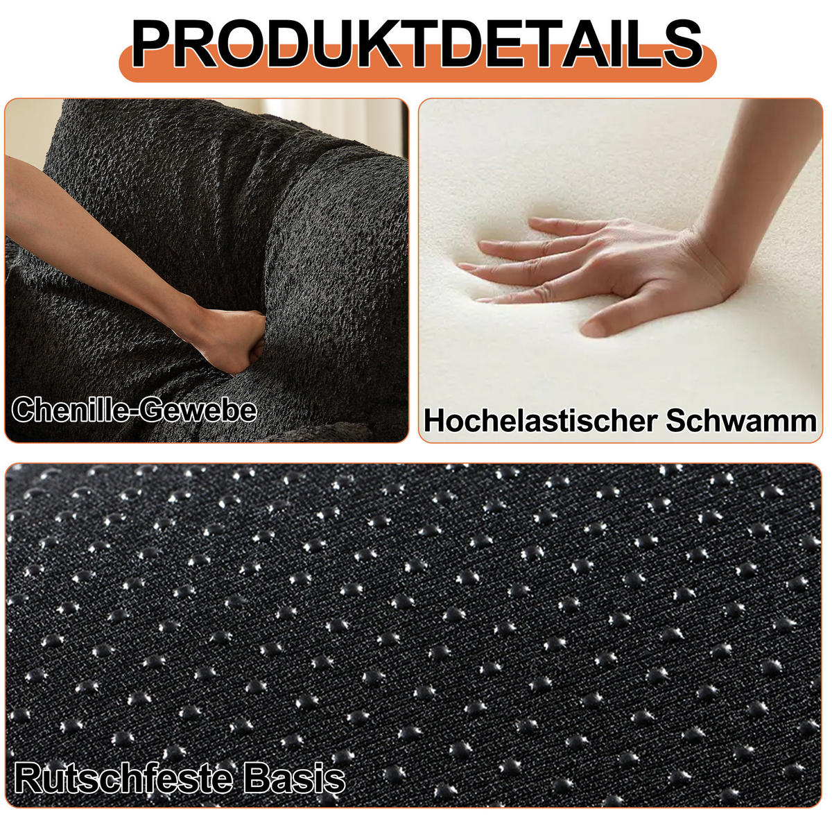 SCHLAFSOFA 2-in-1 in Schwarz – klappbar mit Armlehnen-Staufach und Chenillebezug - Schwarz, Textil (181.6/49.5/94cm) - BEAOK