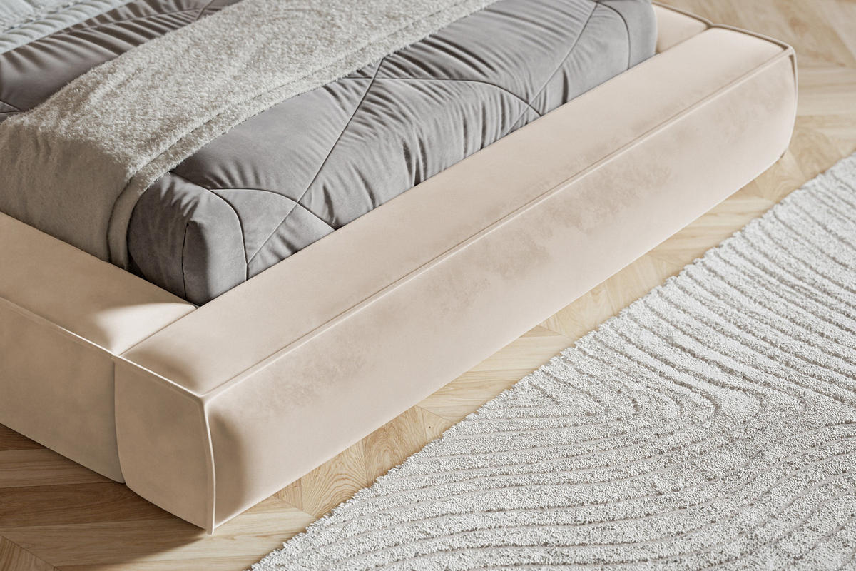 POLSTERBETT 160x200 Karano, Dicker Schaum, Bettkasten, Samt, Beige - Beige, Holz/Textil (160/200cm) - Emporius