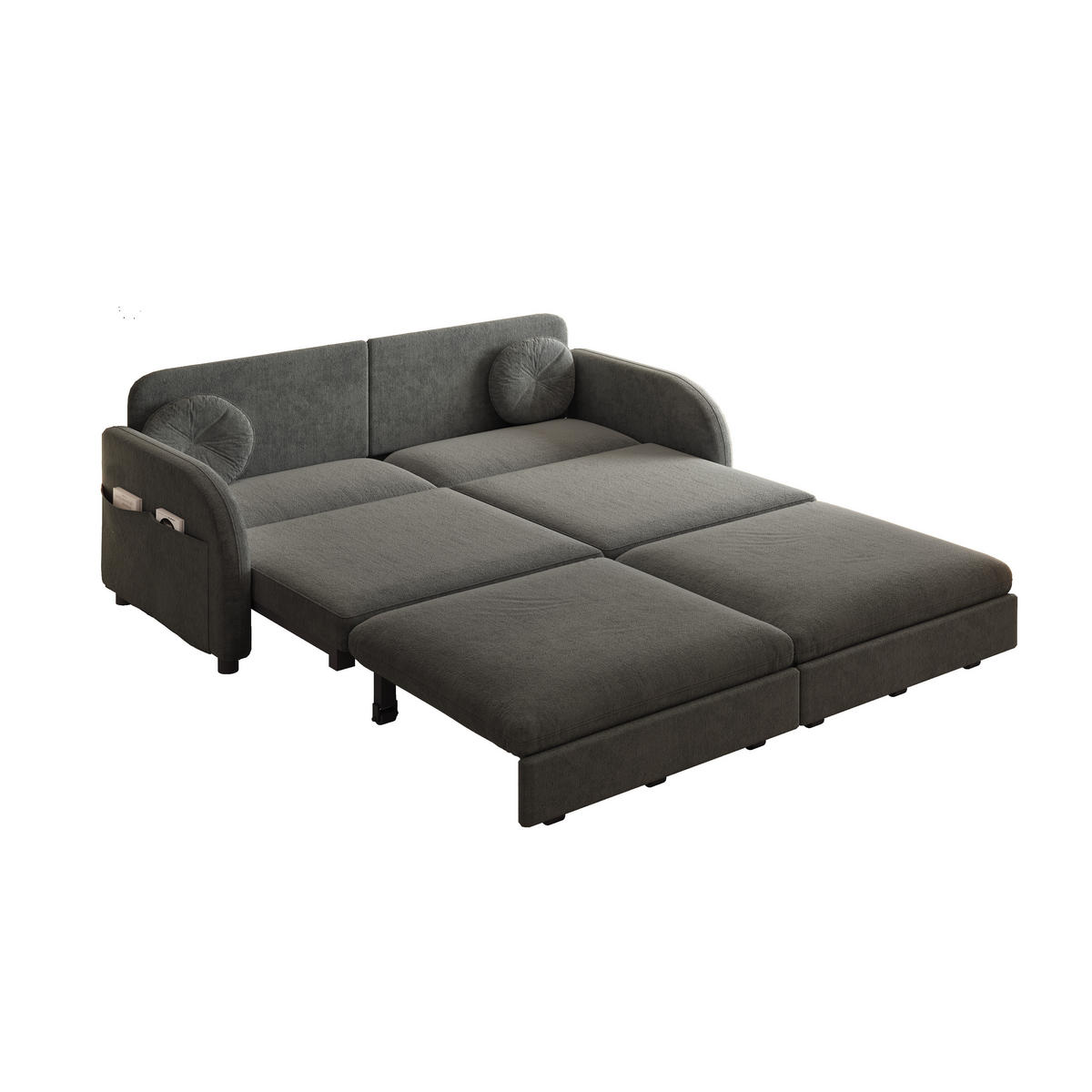SCHLAFSOFA 166 cm Queen-Size 3-in-1 ausziehbar mit Stautaschen, DE-42860, Grau - Grau, Metall (166/90/84cm) - ComfortXL